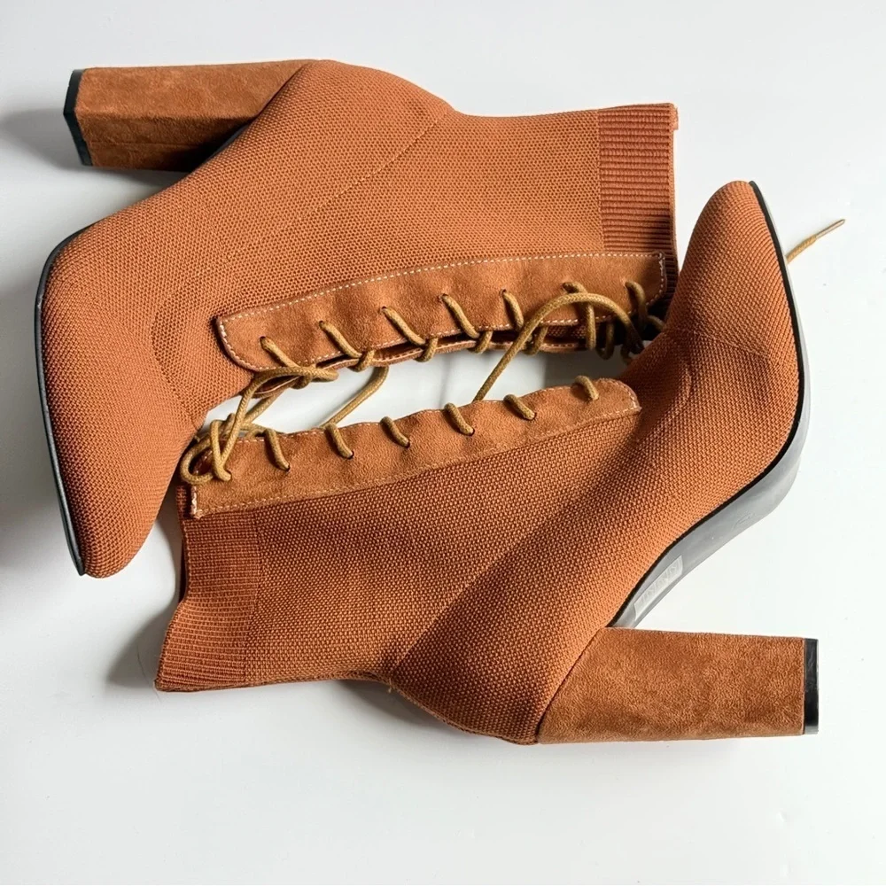 Cuccoo Sock Boots Brown Minimalist Knit Chunky Boot Size 7